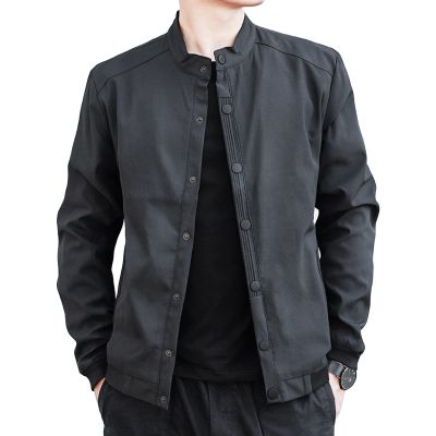 Maiyifu-GJ Men's Classic Casual Lightweight Jacket Casual Button Front Breathable Jacket Winter Warm Vintage Coat Outerwear (Black 1,Large)