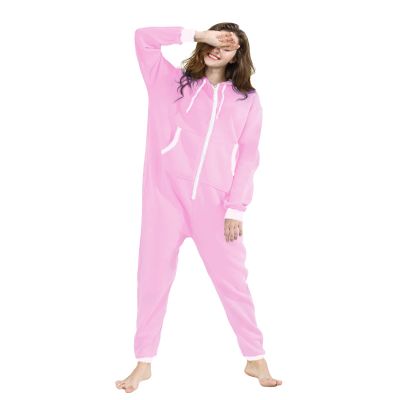Kgromfy Adult Onesie Non-Footed Hooded Jumpsuit Family Couples Matching Pajamas Zipper Sleepwear One Piece Christmas Loungewear for Women Men Light Pink White Zipper-XL