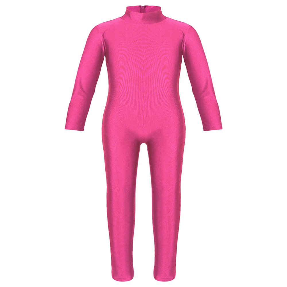 ranrann Kids Girls Full Length Gymnastic Unitard Long Sleeves Ballet Dance Jumpsuit Mock Neck Athletic Activewear Rose 5-6