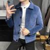 Maiyifu-GJ Men's Wool Blend Button Down Coat Single Breasted Lapel Short Pea Coat Vintage Stylish Classic Slim Fit Jacket (Blue,Large) view 2