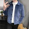 Maiyifu-GJ Men's Wool Blend Button Down Coat Single Breasted Lapel Short Pea Coat Vintage Stylish Classic Slim Fit Jacket (Blue,Large) view 4