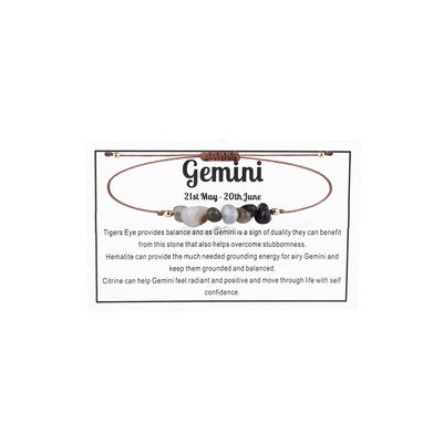 12 Constellation Zodiac Crystal Natural Stone Horoscope Stretch Bracelets Healing Gemstone Adjustable Braid Cord String Rope for Couples Friendship Reiki Yoga Meditation Jewelry-Gemini B