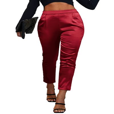 heipeiwa Women's Satin Pants Dress Casual Pleated Pull on High Waist Pants Baggy Front Tapered Trouser