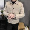 Maiyifu-GJ Men's Wool Blend Button Down Coat Single Breasted Lapel Short Pea Coat Vintage Stylish Classic Slim Fit Jacket (Light Grey,4X-Large) view 2