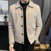 Maiyifu-GJ Men's Wool Blend Button Down Coat Single Breasted Lapel Short Pea Coat Vintage Stylish Classic Slim Fit Jacket (Light Grey,4X-Large) view 3