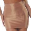 Vxuxlje Women's Oil Glossy Smooth Pencil Skirt Casual High Waist Rave Party Clubwear Miniskirt Coffee Large view 1