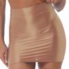 Vxuxlje Women's Oil Glossy Smooth Pencil Skirt Casual High Waist Rave Party Clubwear Miniskirt Coffee Large view 2