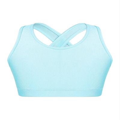 YONGHS Kids Girls Athletic Bra Shoulder Straps Cross at Rear Sport Bra Top Keyhole Back Shockproof Running Gym Light Blue 6 Years