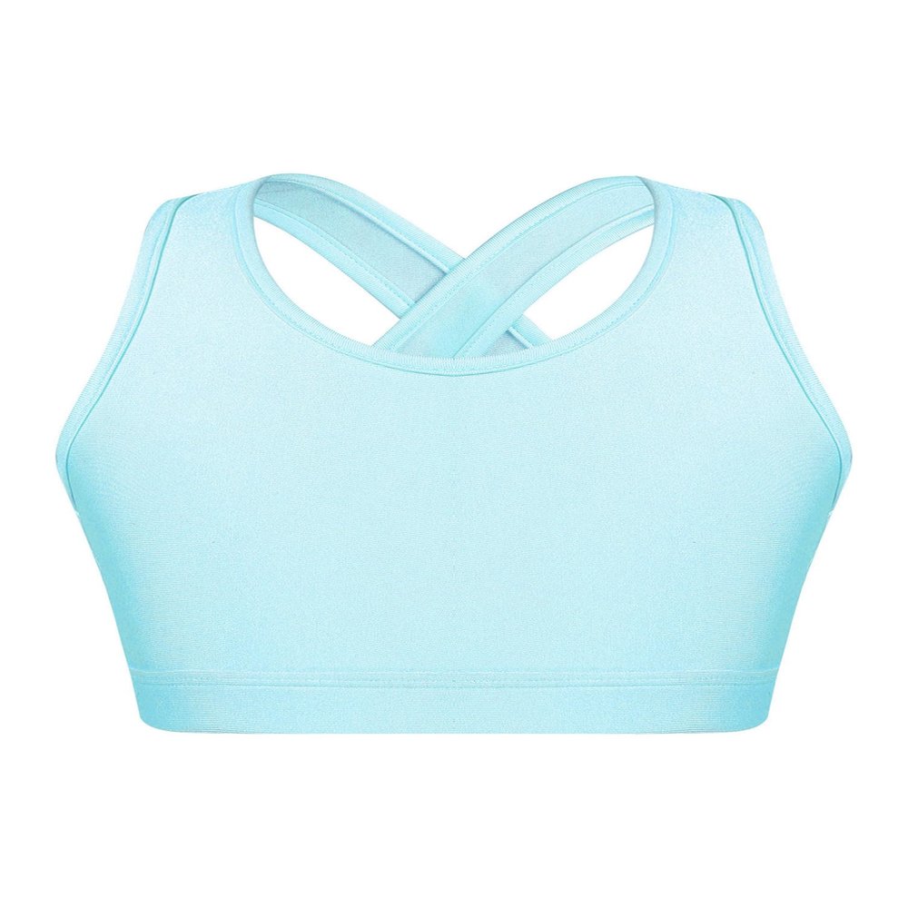 YONGHS Kids Girls Athletic Bra Shoulder Straps Cross at Rear Sport Bra Top Keyhole Back Shockproof Running Gym Light Blue 6 Years