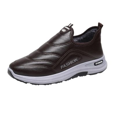 CsgrFagr Fashion Winter Men Casual Shoes Flat Bottom Non Slip and Waterproof Upper Slip On Solid Short Plush for Warm and Comfort Men Skate Shoes (A, 10.5)