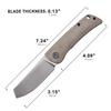 Petrified fish PFE05 Flavorist,3.15" K110 Satin Blade, 94g Micarta Handle Front Flipper Liner lock Folding knife (Khaki) view 3