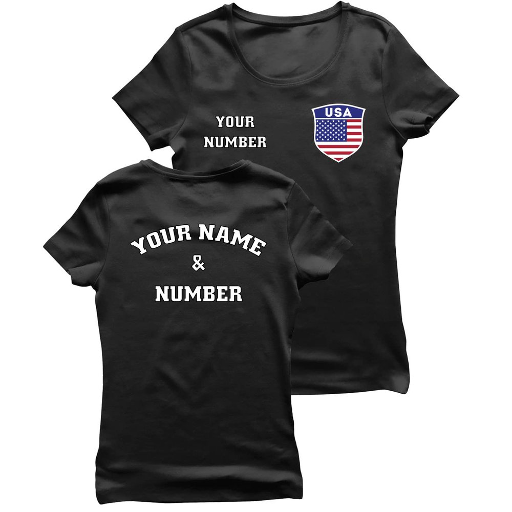 Personalised Women's USA 2026 Football T-Shirt Short Sleeve | Custom Name and Number | USA Flag Design (XL Black Multi Color)