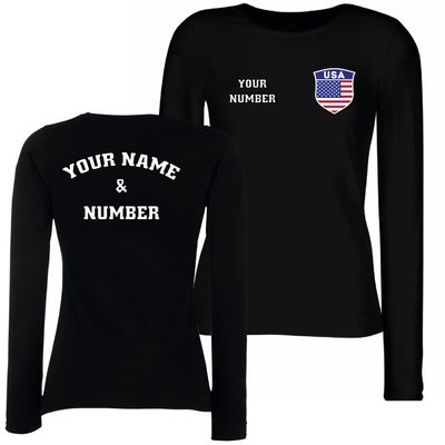 Personalised Women's USA 2026 Football T-Shirt Long Sleeve | Custom Name and Number | USA Flag Design (XL Black Multi Color)