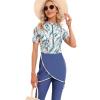 Womens Muslim Swimsuits Short Sleeve Printed Top Swim Pants With Chest Pads Full Coverage Swimwear Modest Islamic Hijab Ladies Beachwear Swimming Burkini Bathing Suit 3PCS Flamingo Flower Large view 2