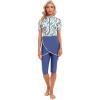 Womens Muslim Swimsuits Short Sleeve Printed Top Swim Pants With Chest Pads Full Coverage Swimwear Modest Islamic Hijab Ladies Beachwear Swimming Burkini Bathing Suit 3PCS Flamingo Flower X-Large view 4