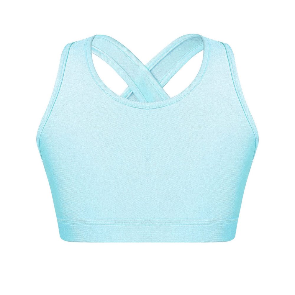Choomomo Girls Sport Bra Sleeveless Crop Top Criss Cross Cutout Back for Dance Workout Yoga Training Light Blue 12 Years