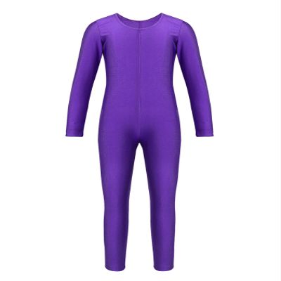 ranrann Girls Full Length Gymnastic Unitard Ballet Dance Bodysuit Seamless Dancewear Stretchy Jumpsuit Activewear Purple 3-4