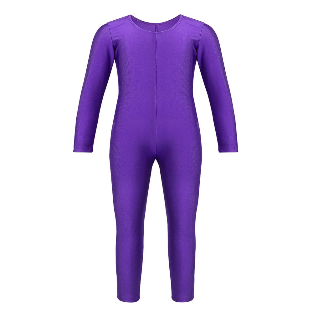 ranrann Girls Full Length Gymnastic Unitard Ballet Dance Bodysuit Seamless Dancewear Stretchy Jumpsuit Activewear Purple 3-4