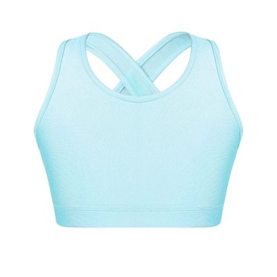 Choomomo Girls Sport Bra Sleeveless Crop Top Criss Cross Cutout Back for Dance Workout Yoga Training Light Blue 6 Years