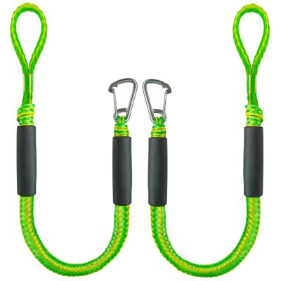 3FT Bungee Dock Line Boat Ropes for Docking Line Mooring Rope with Stainless Steel Clip Accessories for Boats 2pcs (Green, 3Feet)