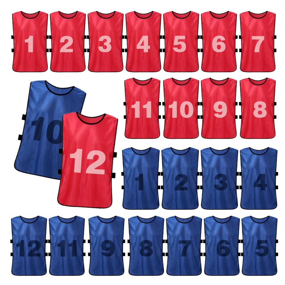 Merkaunis 24 Pack Scrimmage Team Soccer Pinnies Vests Jerseys with Belt, Basketball Football Practice Jerseys for Men, Team Training Practice Vests Pinnies for Sports Youth and Adult