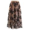 CHICWISH Women's Caramel 3D Leaf Double-Layered Mesh Tulle Midi Skirt, Size XXL-XXXL view 1