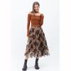 CHICWISH Women's Caramel 3D Leaf Double-Layered Mesh Tulle Midi Skirt, Size XXL-XXXL view 4
