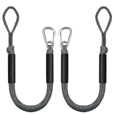 3FT Bungee Dock Line Boat Ropes for Docking Line Mooring Rope with Stainless Steel Clip Accessories for Boats 2pcs (Grey, 3Feet)