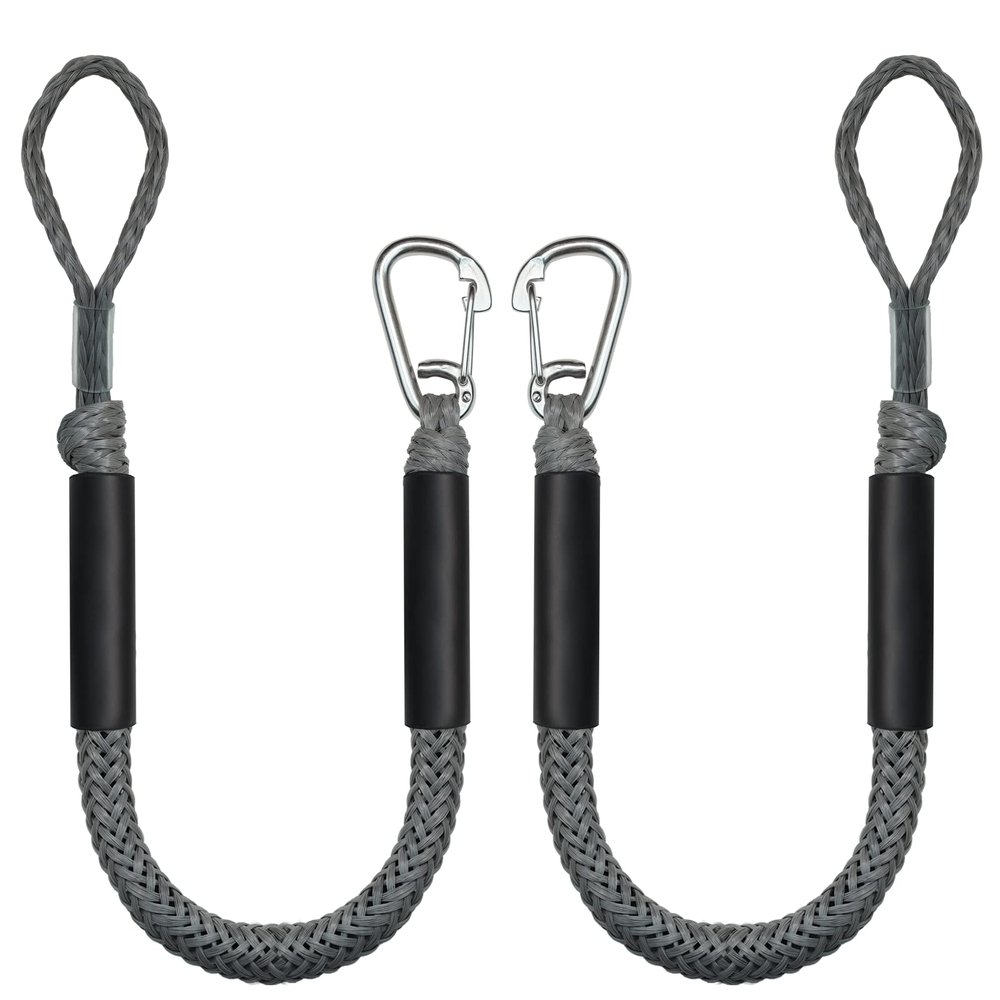 3FT Bungee Dock Line Boat Ropes for Docking Line Mooring Rope with Stainless Steel Clip Accessories for Boats 2pcs (Grey, 3Feet)