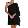 ADHOWBEW One Shoulder Dresses for Women,Plus Size Summer Dress Casual Flowy Floral Print Sexy Dress Fashion Batwing Sleeve Mini Dress Loose Fit Cute Dress Wedding Guest Dresses(D-Black,Large) view 1