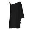 ADHOWBEW One Shoulder Dresses for Women,Plus Size Summer Dress Casual Flowy Floral Print Sexy Dress Fashion Batwing Sleeve Mini Dress Loose Fit Cute Dress Wedding Guest Dresses(D-Black,Large) view 3