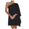 ADHOWBEW One Shoulder Dresses for Women,Plus Size Summer Dress Casual Flowy Floral Print Sexy Dress Fashion Batwing Sleeve Mini Dress Loose Fit Cute Dress Wedding Guest Dresses(B-Black,Medium) view 1