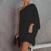 ADHOWBEW One Shoulder Dresses for Women,Plus Size Summer Dress Casual Flowy Floral Print Sexy Dress Fashion Batwing Sleeve Mini Dress Loose Fit Cute Dress Wedding Guest Dresses(B-Black,Medium) view 3
