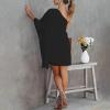 ADHOWBEW One Shoulder Dresses for Women,Plus Size Summer Dress Casual Flowy Floral Print Sexy Dress Fashion Batwing Sleeve Mini Dress Loose Fit Cute Dress Wedding Guest Dresses(B-Black,Medium) view 4