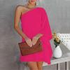 ADHOWBEW One Shoulder Dresses for Women,Plus Size Summer Dress Casual Flowy Floral Print Sexy Dress Fashion Batwing Sleeve Mini Dress Loose Fit Cute Dress Wedding Guest Dresses(B-Hot Pink,Medium) view 2