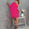 ADHOWBEW One Shoulder Dresses for Women,Plus Size Summer Dress Casual Flowy Floral Print Sexy Dress Fashion Batwing Sleeve Mini Dress Loose Fit Cute Dress Wedding Guest Dresses(B-Hot Pink,Medium) view 3