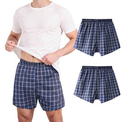 TIICHOO Incontinence Underwear for Men Washable Urinary Incontinence Boxer with Front Fly Regular Absorbency Mens Leak Proof Underwear 2 Pack(Medium, Blue Plaid)