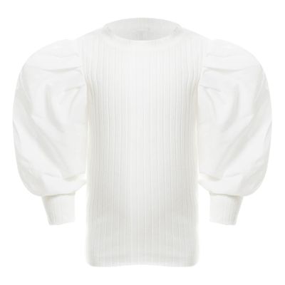 ACSUSS Toddler Kids Casual Wedding Prom Clothing Baby Girls Pullover Top Ribbed Knitted Shirt Slim Fit Solid Color Blouse White 4-5 Years
