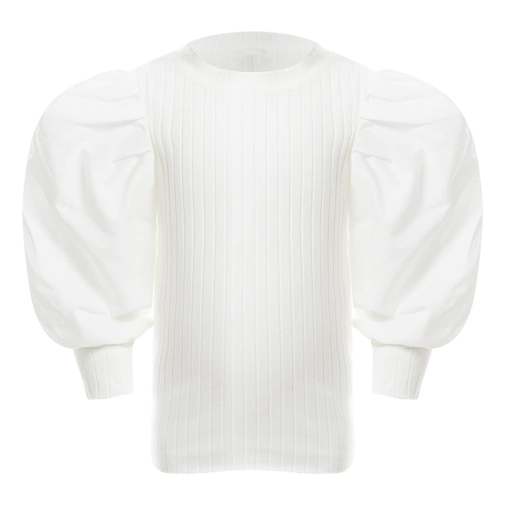 ACSUSS Toddler Kids Casual Wedding Prom Clothing Baby Girls Pullover Top Ribbed Knitted Shirt Slim Fit Solid Color Blouse White 4-5 Years