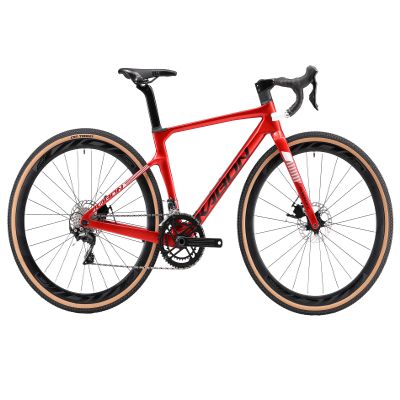 KABON Carbon Gravel Road Bike, T800 Carbon Fiber Frame 700C Road Bike with 18 Speeds Drivetrain, Integrated Carbon Handlebar, Disc Brakes Racing Bicycle for Adult Unisex (Red, 50cm)