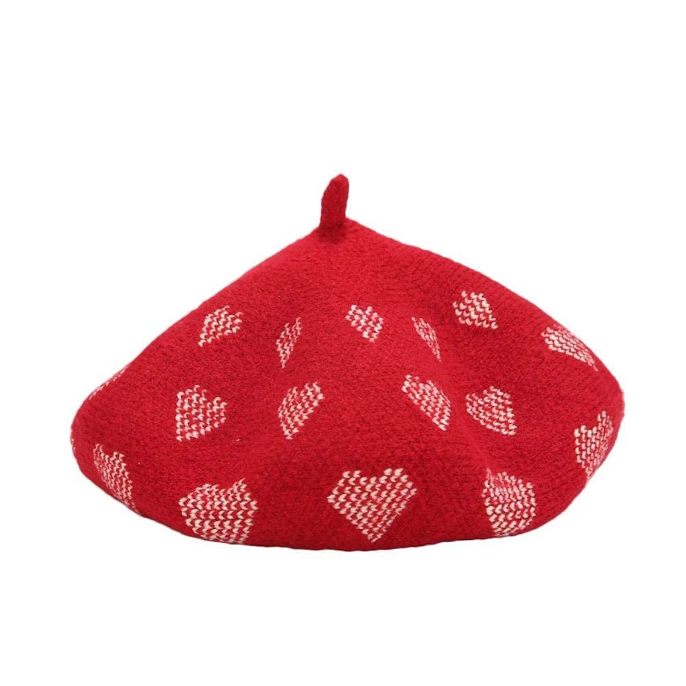 WYR Hat,Winter Warm Hat,Women's Beret, Classic Retro Beret Autumn Artist Cap Woman Hat Accessories Love Embroidery Hat,Red,M