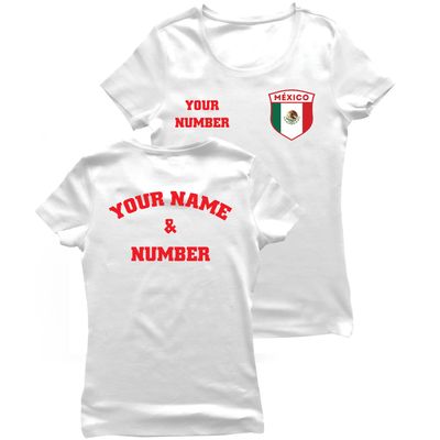 Personalised Women's Mexico 2026 Football T-Shirt Short Sleeve | Custom Name and Number | Mexico Flag Design (XXL White Multi Color)