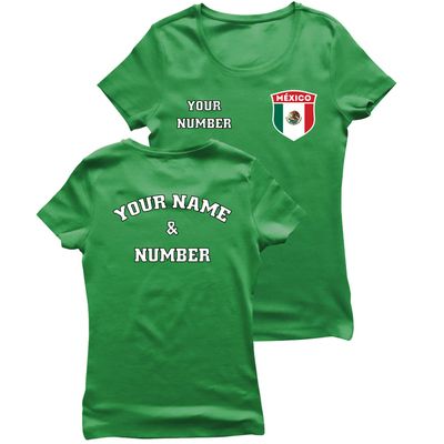 Personalised Women's Mexico 2026 Football T-Shirt Short Sleeve | Custom Name and Number | Mexico Flag Design (L Green Multi Color)