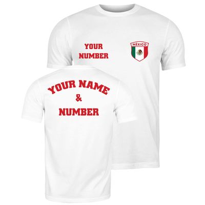 lepni.me Mens Mexico Soccer Shirt with Your Name Number Mexican Flag Badge Personalized Jersey Custom Football World Cup 2022 (L White Multi Color)