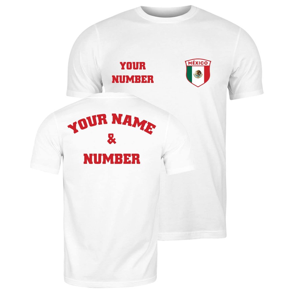lepni.me Mens Mexico Soccer Shirt with Your Name Number Mexican Flag Badge Personalized Jersey Custom Football World Cup 2022 (L White Multi Color)