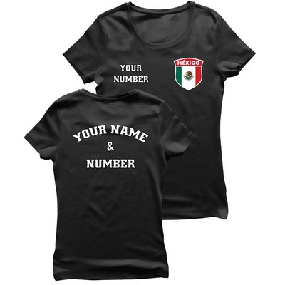 Personalised Women's Mexico 2026 Football T-Shirt Short Sleeve | Custom Name and Number | Mexico Flag Design (L Black Multi Color)