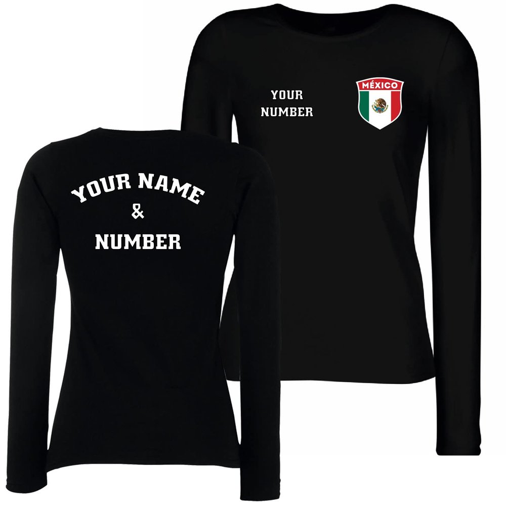 lepni.me Womens Shirt Mexico Football Jersey Your Name Number Mexican Personalized Flag Badge Custom Soccer | World Cup 2022 (M Black Multi Color)