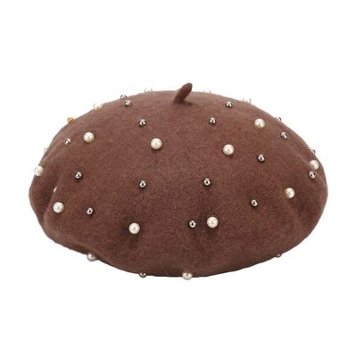 WYR Hat,Winter Warm Hat,Women's Beret, Classic Retro Artist Cap, Woman Hat Accessories Stud Painter Hat,Brown,M
