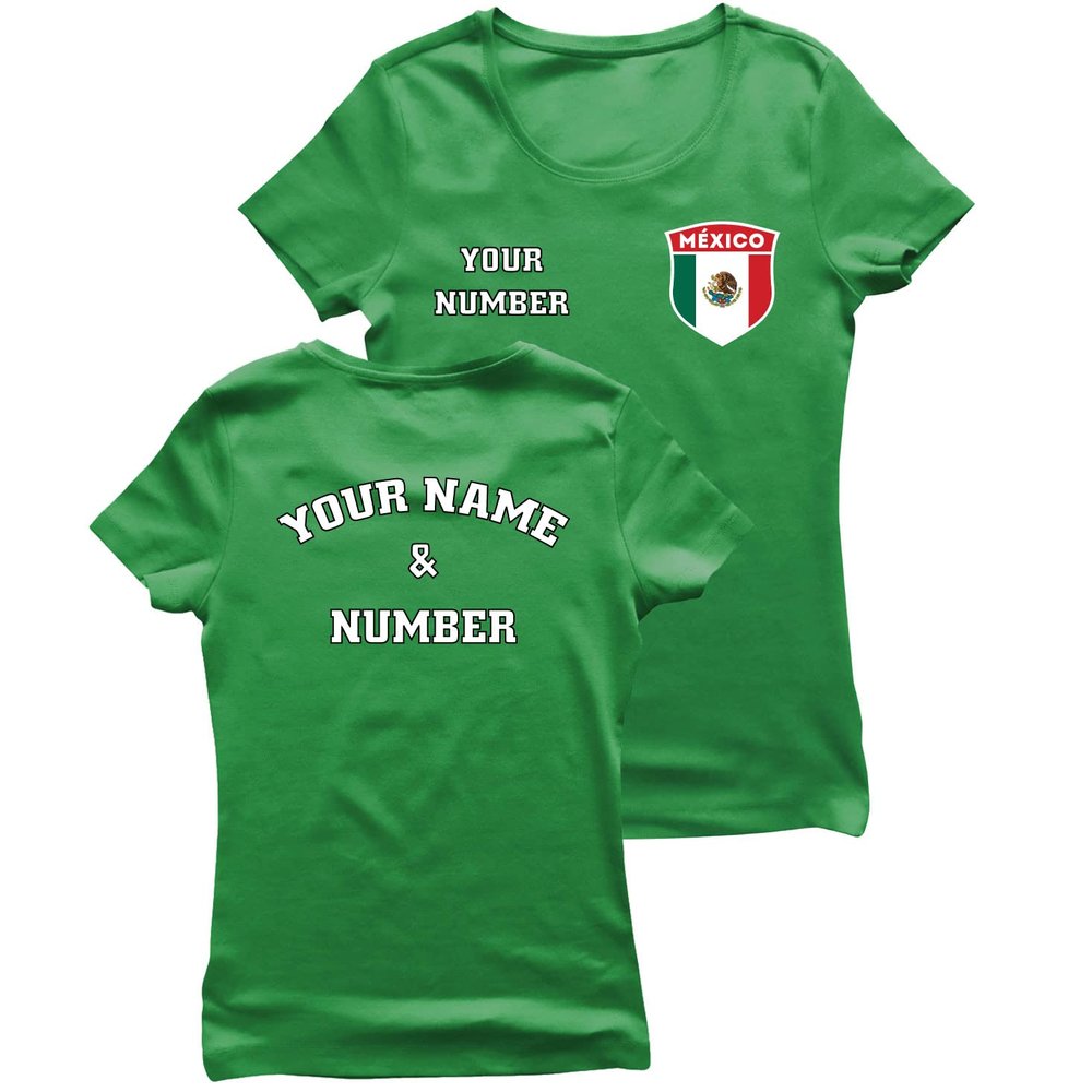 lepni.me Womens Mexico Football Shirt Your Name Number Mexican Flag Badge Personalized Jersey Custom Soccer | World Cup 2022 (M Green Multi Color)