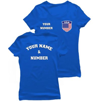 lepni.me Womens USA Soccer Shirt Your Name Number | American Flag Badge Personalized Jersey Custom Football | World Cup 2022 (L Royal-Blue Multi Color)